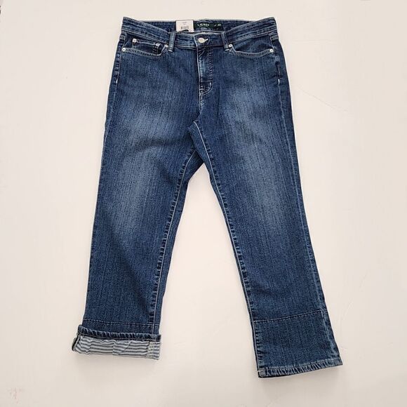 Lauren Ralph Lauren 12P Women Premier Denim Dark Wash Straight Crop Jeans - Picture 5 of 13